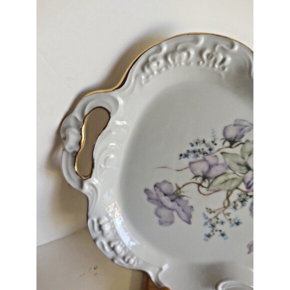 Hand Painted Clematis Flower Serving Platter with Gold Accents Artist Signed - Picture 8 of 12